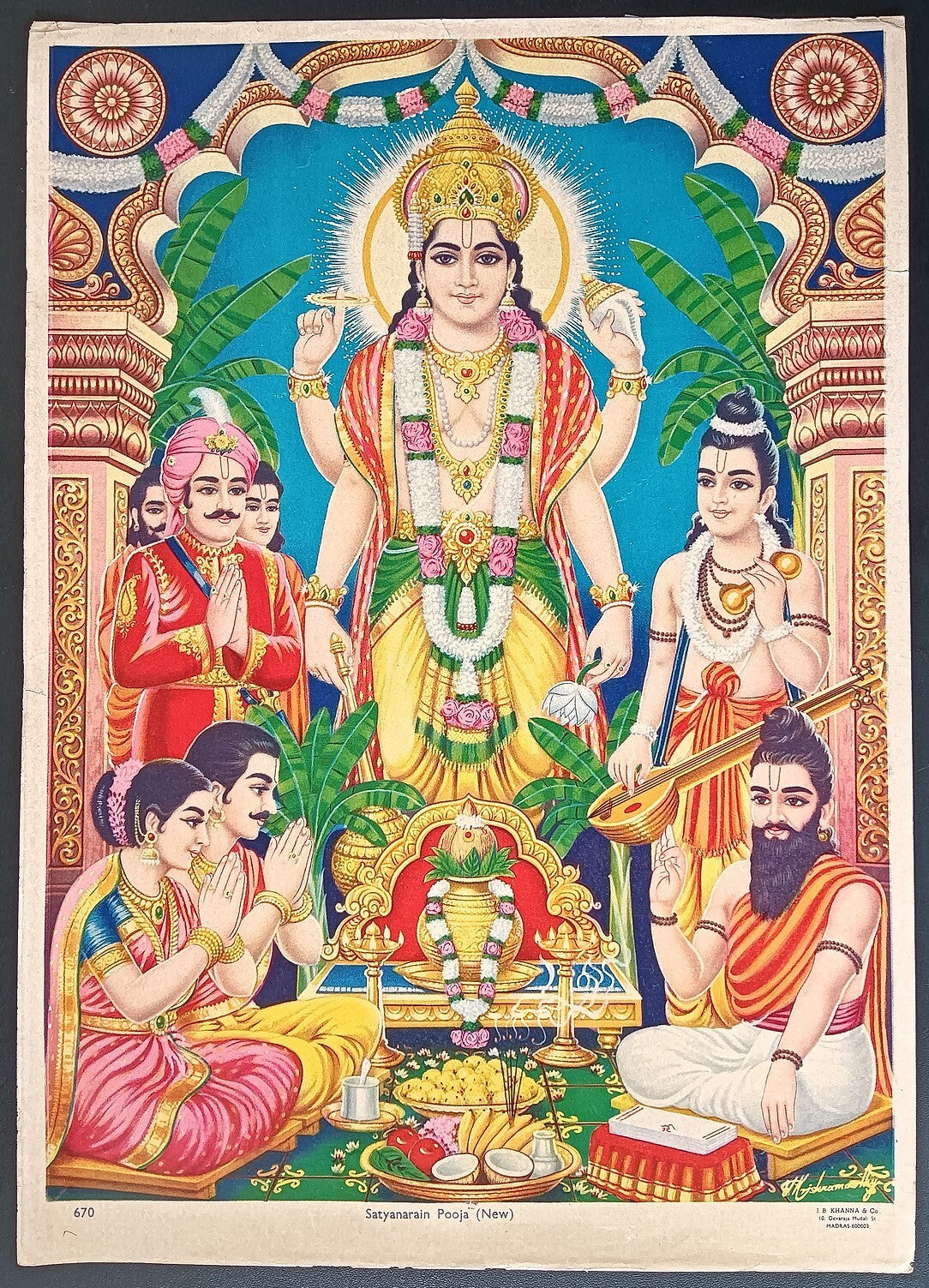 India vintage poster SATYA NARAIN POOJA (NEW) by J.B.Khsnna 9.5"x13.5" inches