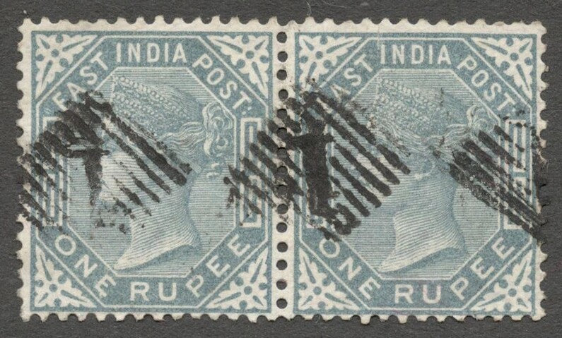 AOP ZAZ India QV Queen Victoria 1874 1R slate used pair SG 79 £80+
