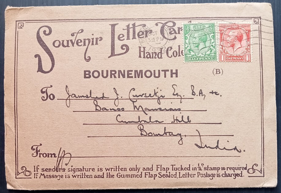 (AOP) GB Souvenir Letter Card with 6 views mailed to India 1932