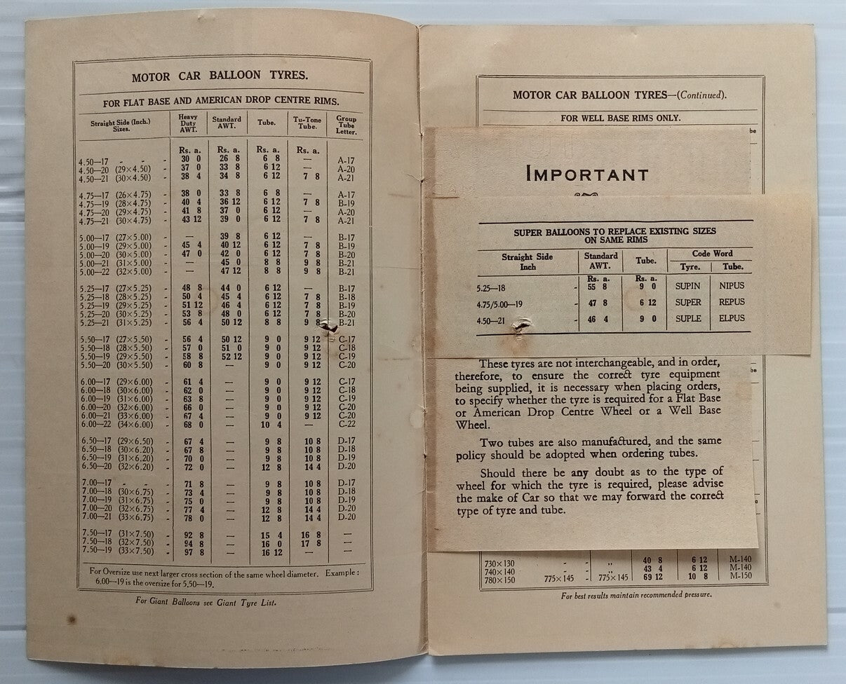 AOP india Feb 1935 GOODYEAR India Tyres Price List 