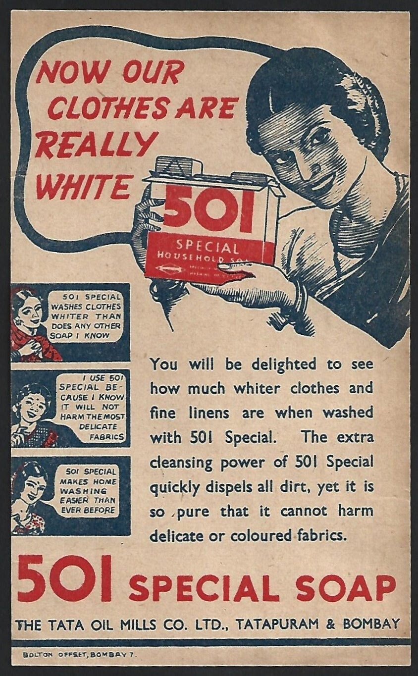 India 501 SPECIAL SOAP (Tata Oil Mills) advertisement flyer