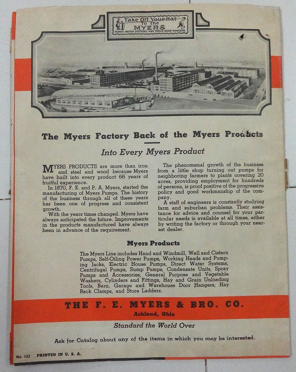 India 1939 advertisement brochure for MYER PUMPS by Water Supply Ltd Bombay