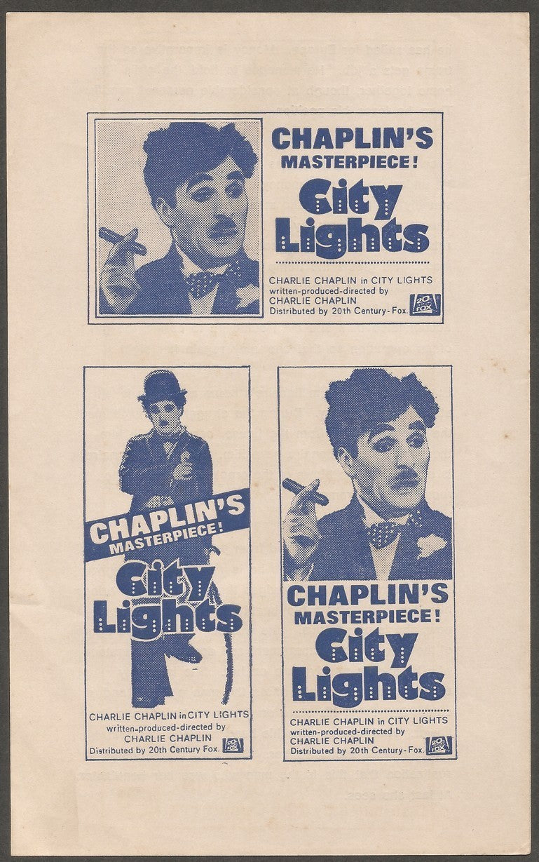 India herald for 1970s release of 1931 CITYLIGHTS Chalie Chaplain