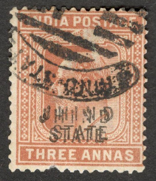 (AOP) India JIND STATE KEdVII 3a OVERPRINT DOUBLE used. SG 48a £325