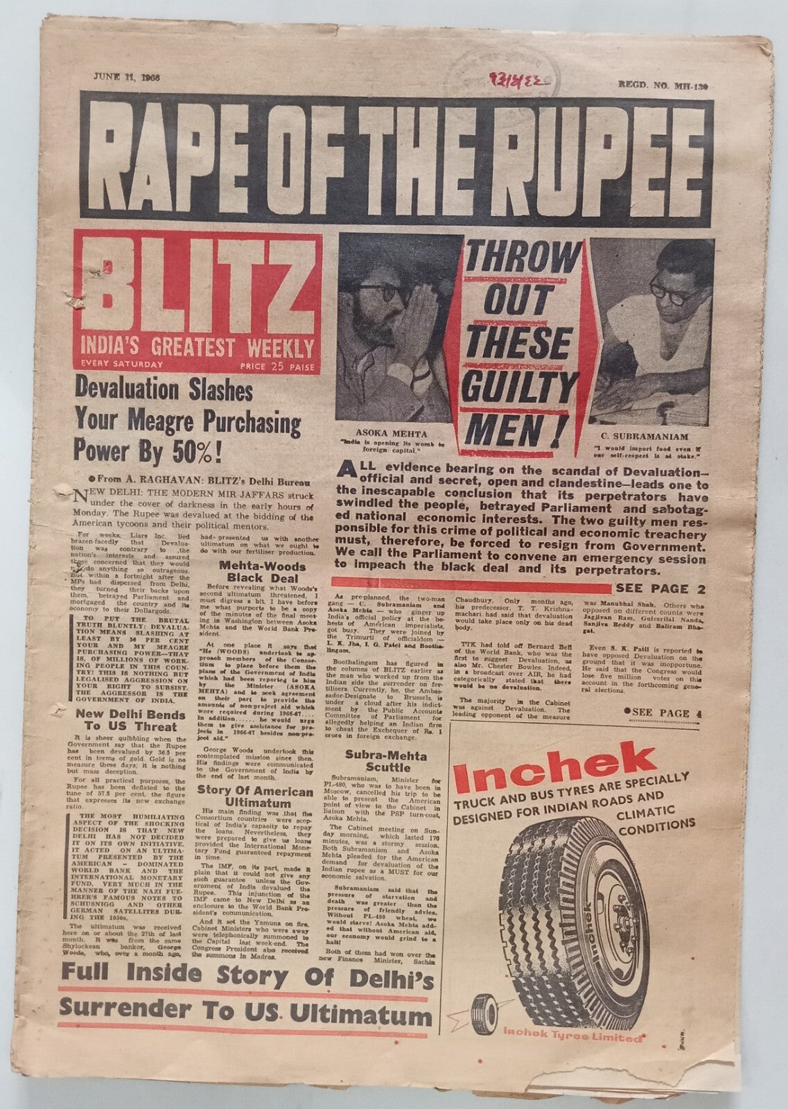 AOP India BLITZ 11 June 1966 RAPE OF THE RUPEE (R )