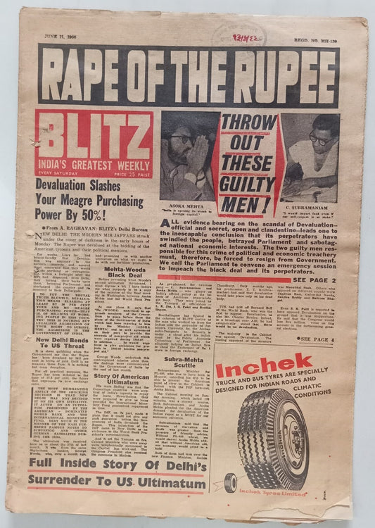 AOP India BLITZ 11 June 1966 RAPE OF THE RUPEE (R )