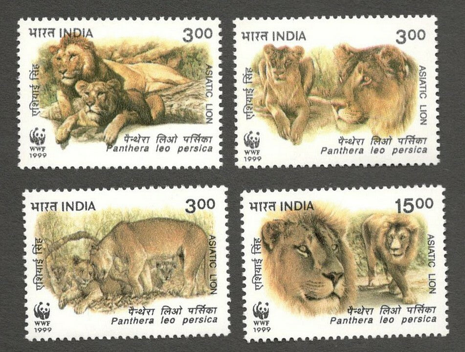 AOP India 1999 Endangered Species LIONS MNH set of 4