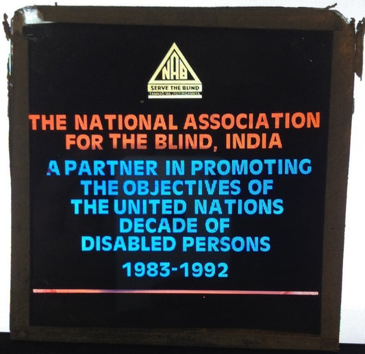 India National Assoc for the Blind United Nations advert  3" x 3" glass slide