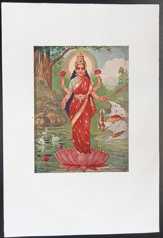 India 1960s Hindu God poster Laxmi 10”x14.5” inches