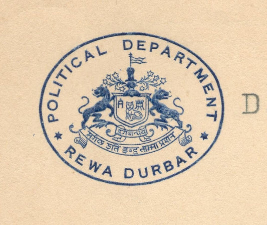 India 1938 crested letter POLICITICAL DEPARTMENT/REWA DURBAR signed