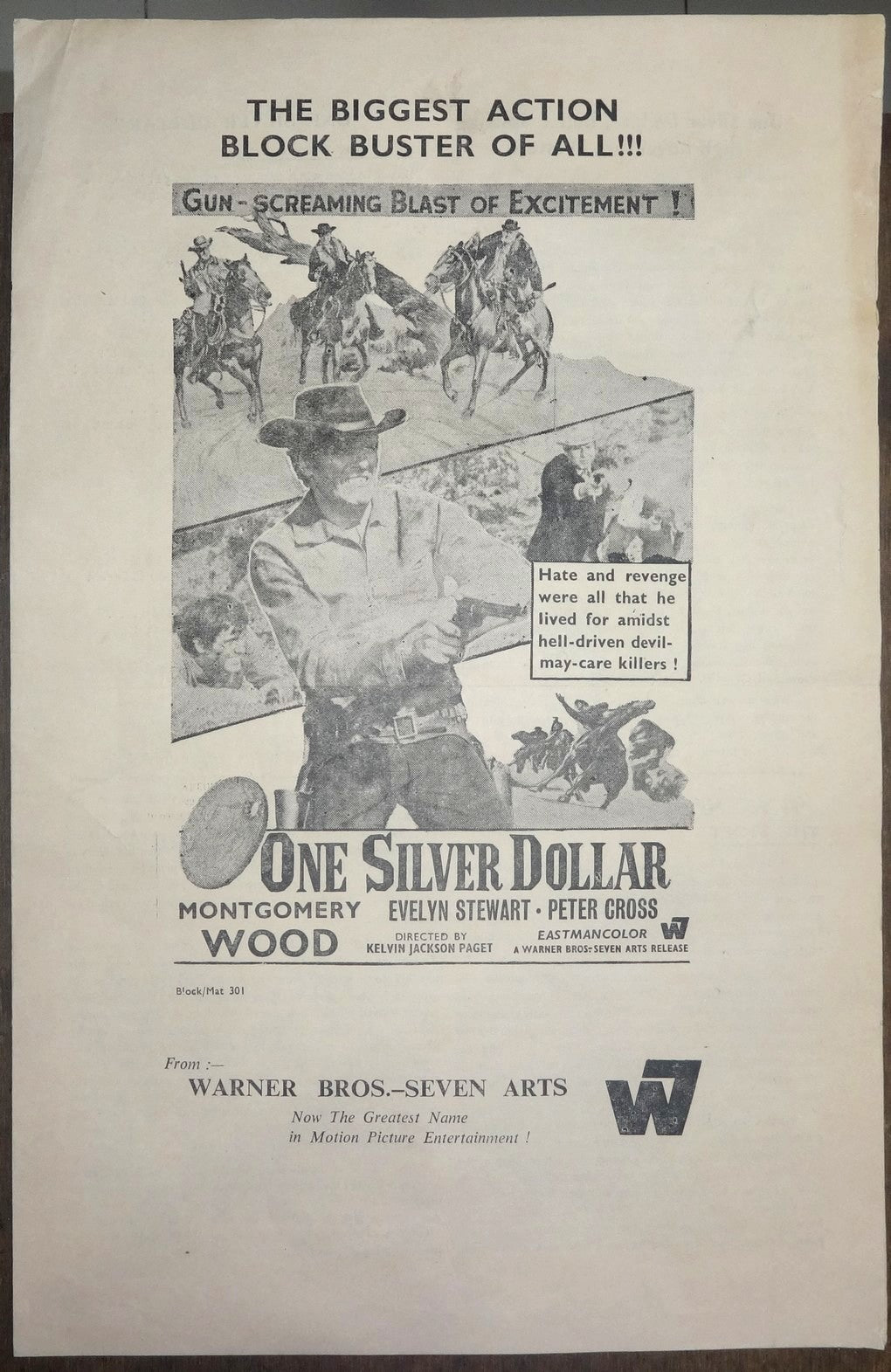 1973 One Silver Dollar double sheet India pressbook 9” x 14” Montgomery Wood