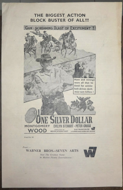 1973 One Silver Dollar double sheet India pressbook 9” x 14” Montgomery Wood