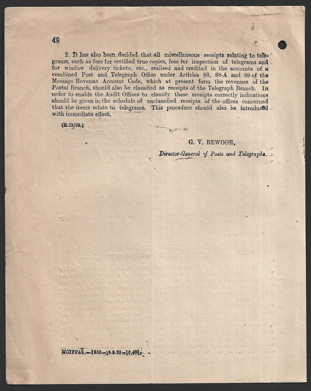 India 1939 POSTAL NOTICE Reduced Rates for Government Telephone Calls