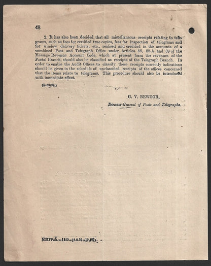 India 1939 POSTAL NOTICE Reduced Rates for Government Telephone Calls
