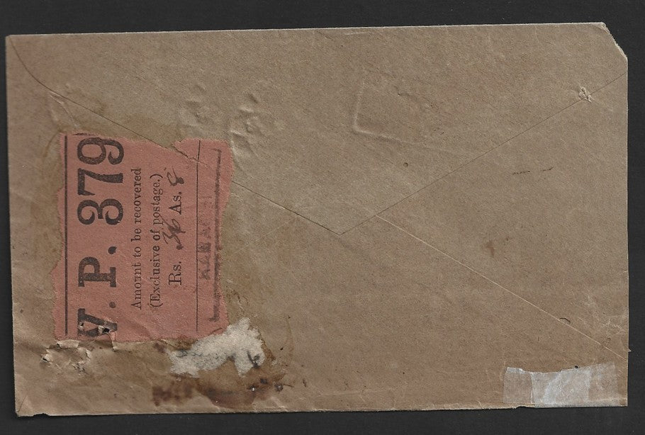 India 1904 mixed reign registered VPP (Value Payable) cover to Nabha