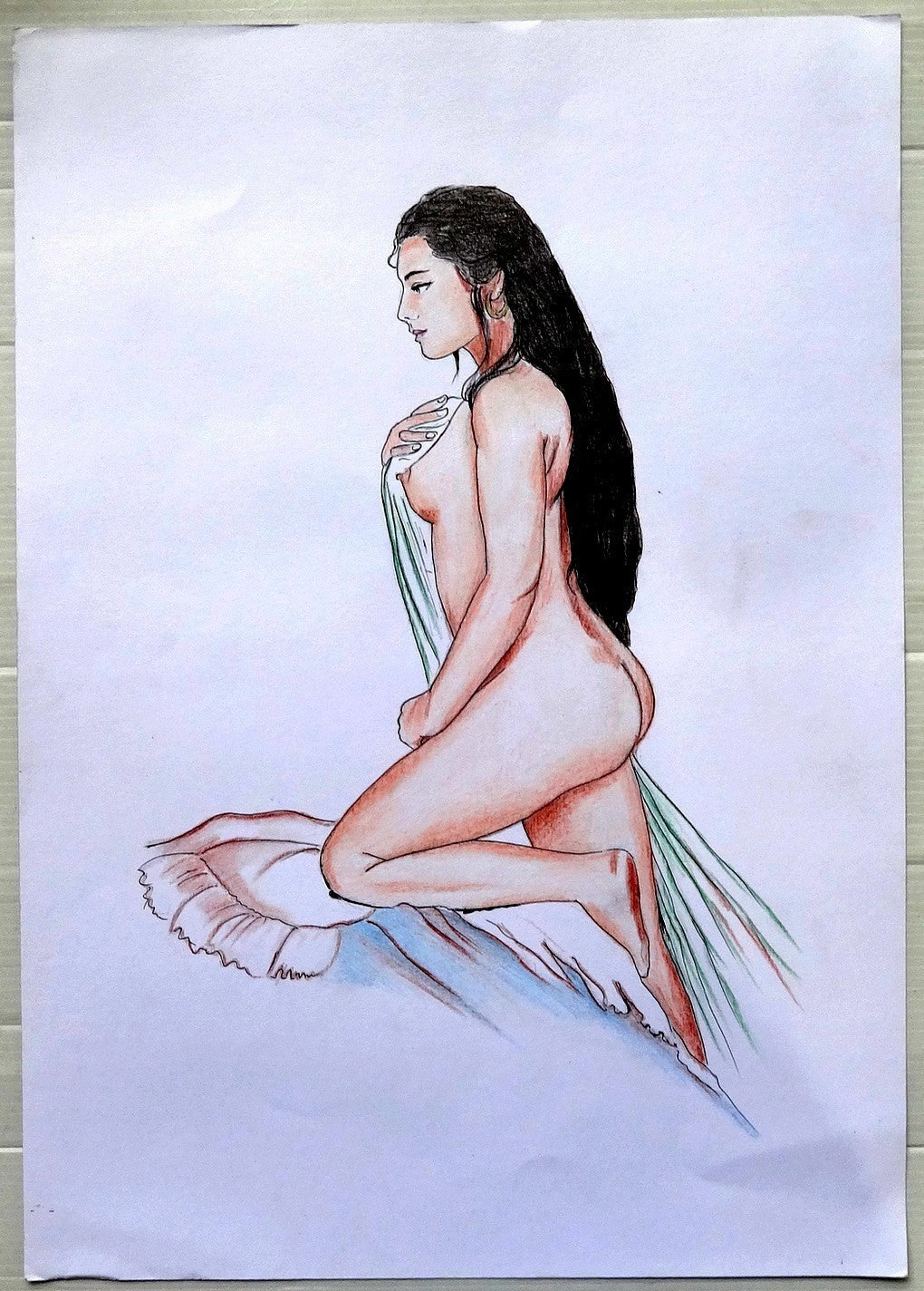 India Nude Indian Beauty pen & watercolor on card 12” x 16”