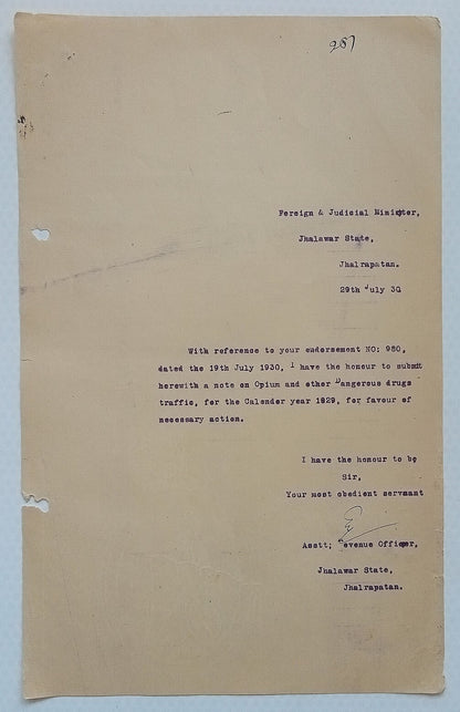AOP India Official correspondence - OPIUM & OTHER DANGEROUS DRUG 1930