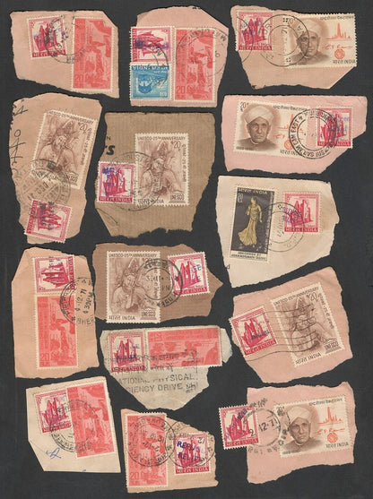 India 1971 Refugee Relief rubberstamp ovpts on pieces 19 pic LARGE COLLECTION