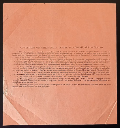 India 1935 INDIAN POSTS AND TELEGRAPHS DEPARTMENT Foreign Daily Letter Telegram