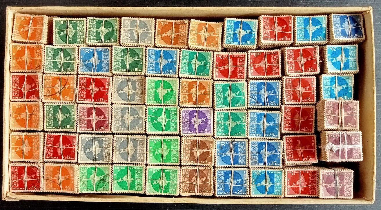 India 1957-58 Map definitives in bundles - all 14 values (27000 stamps)