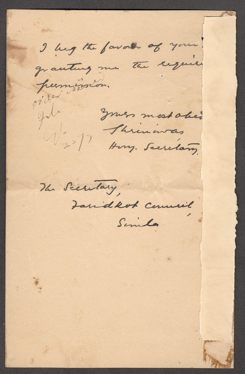 India ST. JOHN AMBULANCE ASSOCIATION, Faridkot Center crested letter