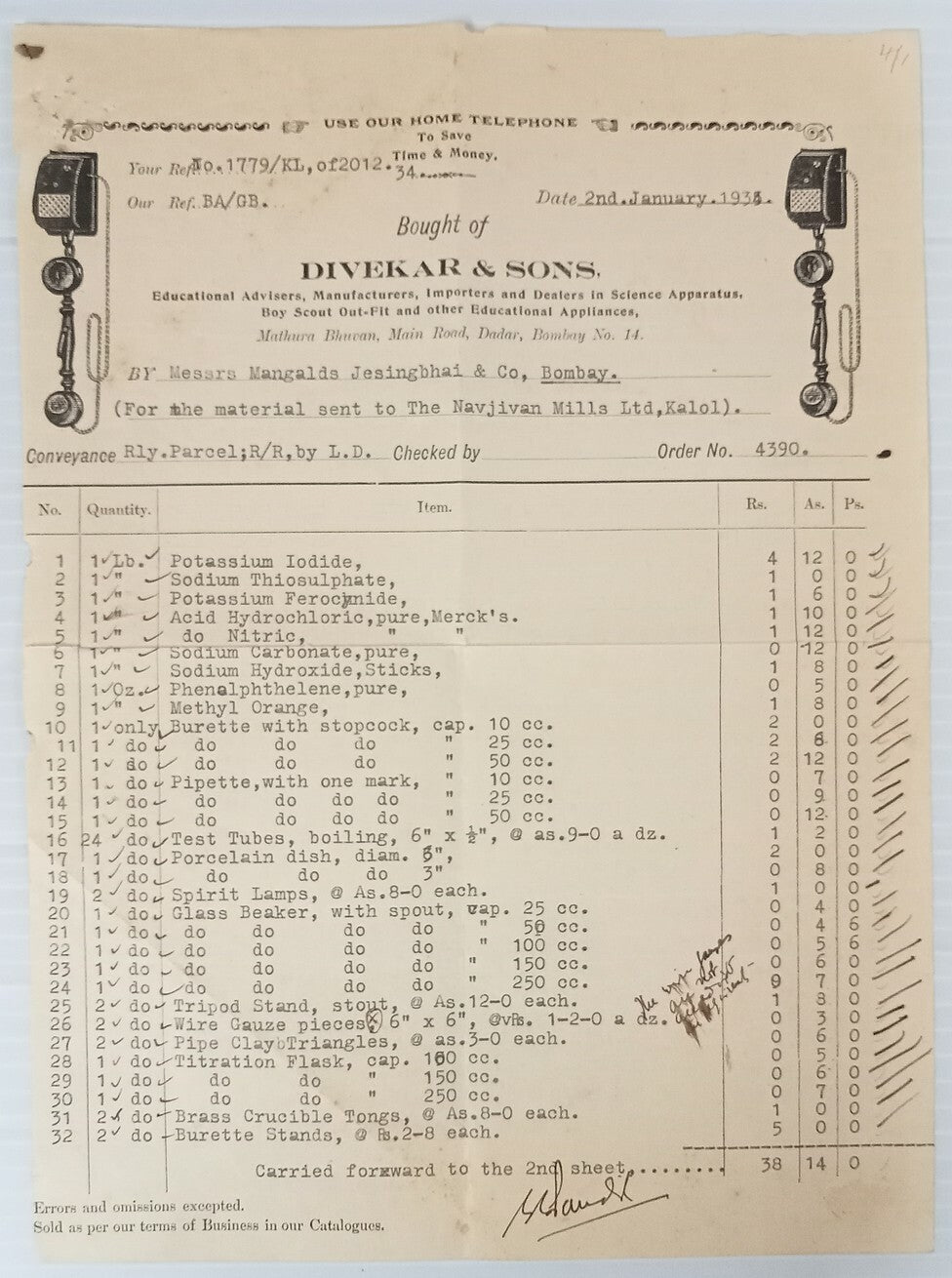 AOP Science Apparatus & Boy Scout Out-Fit Bombay 1934 illustrated billhead India