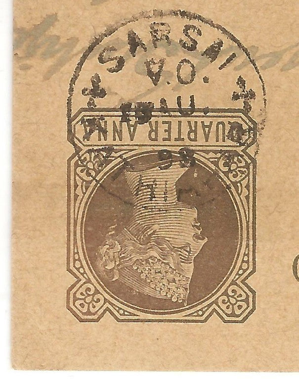 India QV postal card canc SARSAI V.O. Village Office 1898