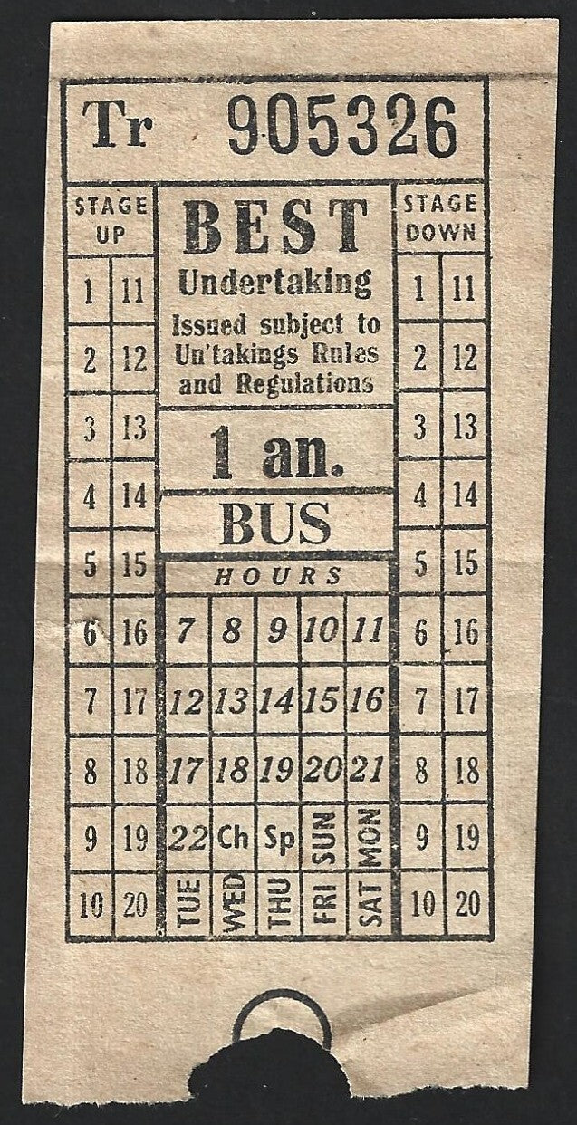 India Bombay early 1 ANNA BES&T bus ticket