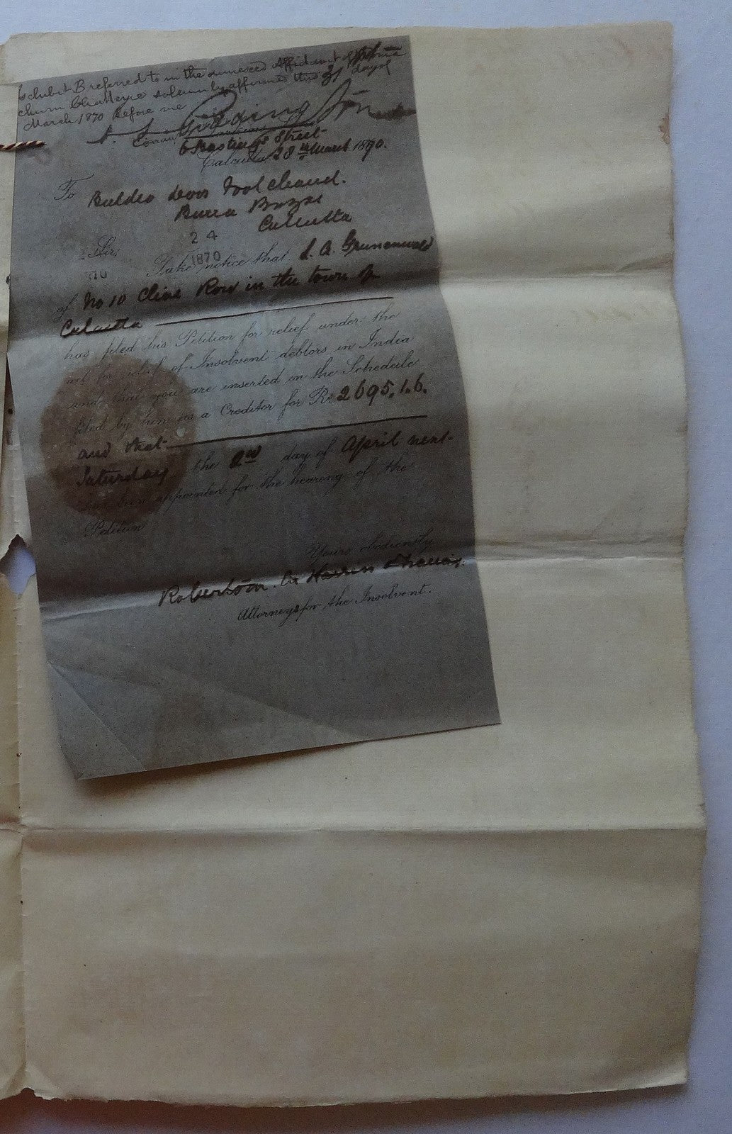 India QV High Court 1869 4a & 4R lilacs & on 1870 document