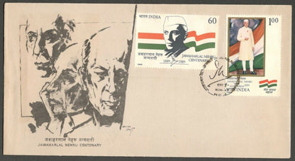AOP India 1988 Nehru Centenary FDC & brochure (2)
