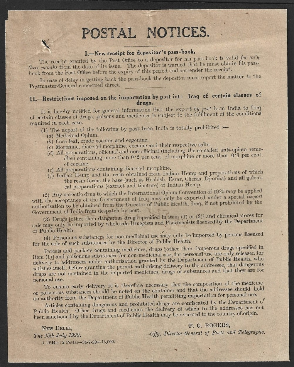 India 1929 DG'S POSTAL CIRCULAR Multiple topics