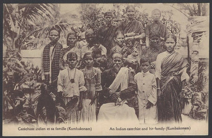 An Indian Catechist & his family vintage postcard