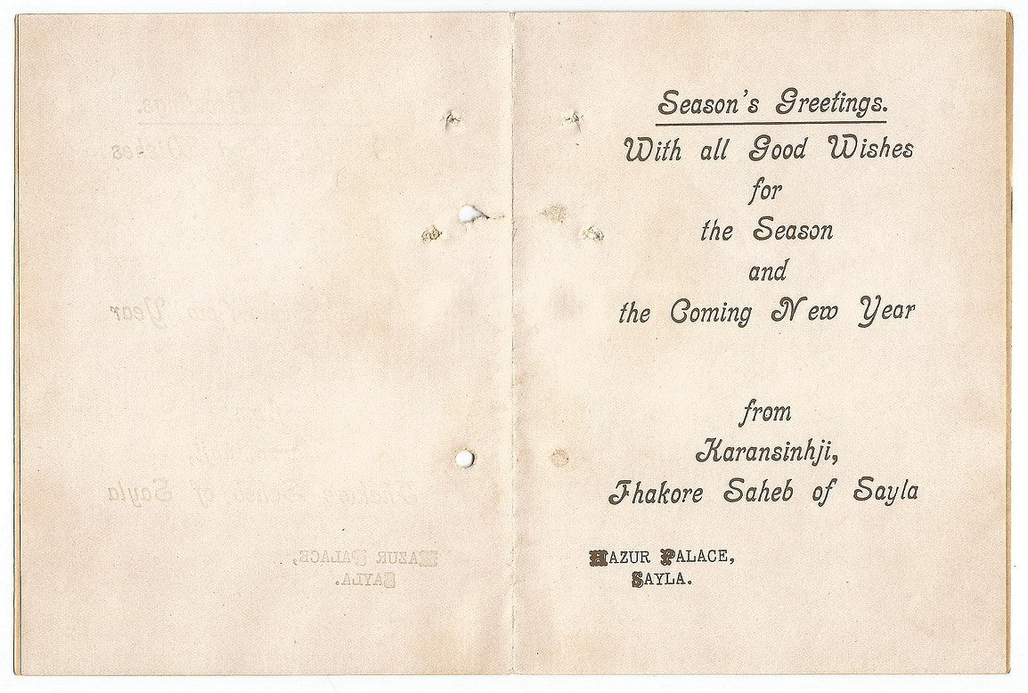 India 1930s New Year Greeting card from the Raja of Sayla