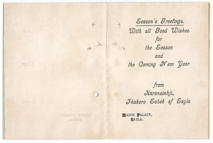 India 1930s New Year Greeting card from the Raja of Sayla