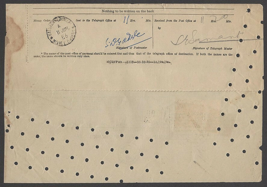 India 1956 telegram with single franking 1956 Buddha 14a