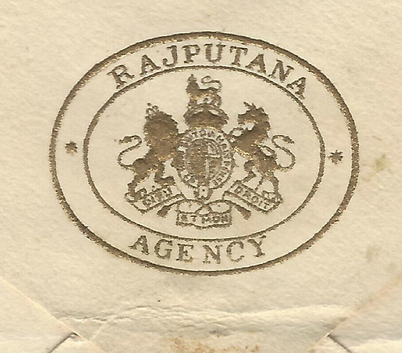 AOP India Jaipur State gold crested Coat of Arms envelope RAJPUTANA AGENCY
