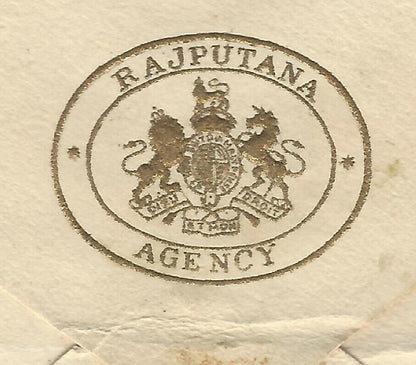 AOP India Jaipur State gold crested Coat of Arms envelope RAJPUTANA AGENCY
