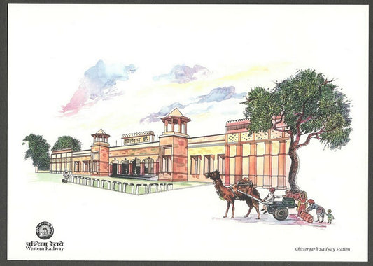 AOP India WESTERN RAILWAY vintage souvenir postcard CHITTORGARH RAILWAY STATION