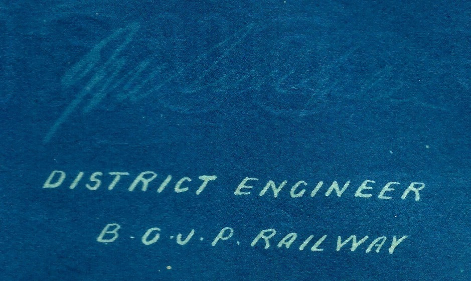 India 1899 Jetalsar Rajkot Railway signed LAND PLAN map blue print 20”x36” FAULT