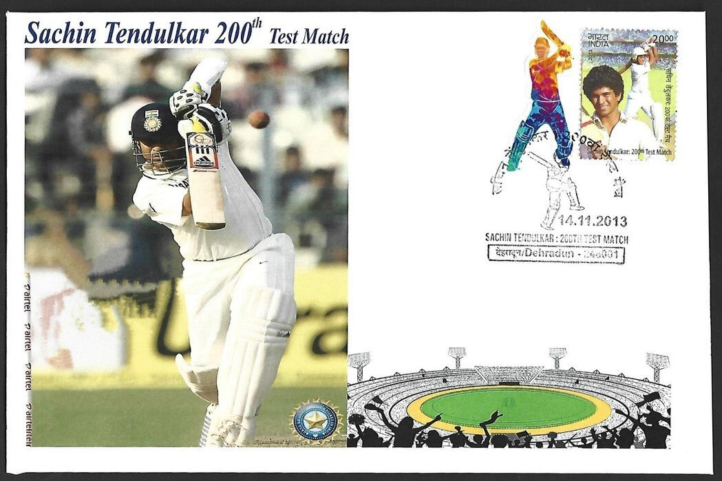 CRICKET India 2013 Sachin Tendulkar 200th Test private FDC with diecut label