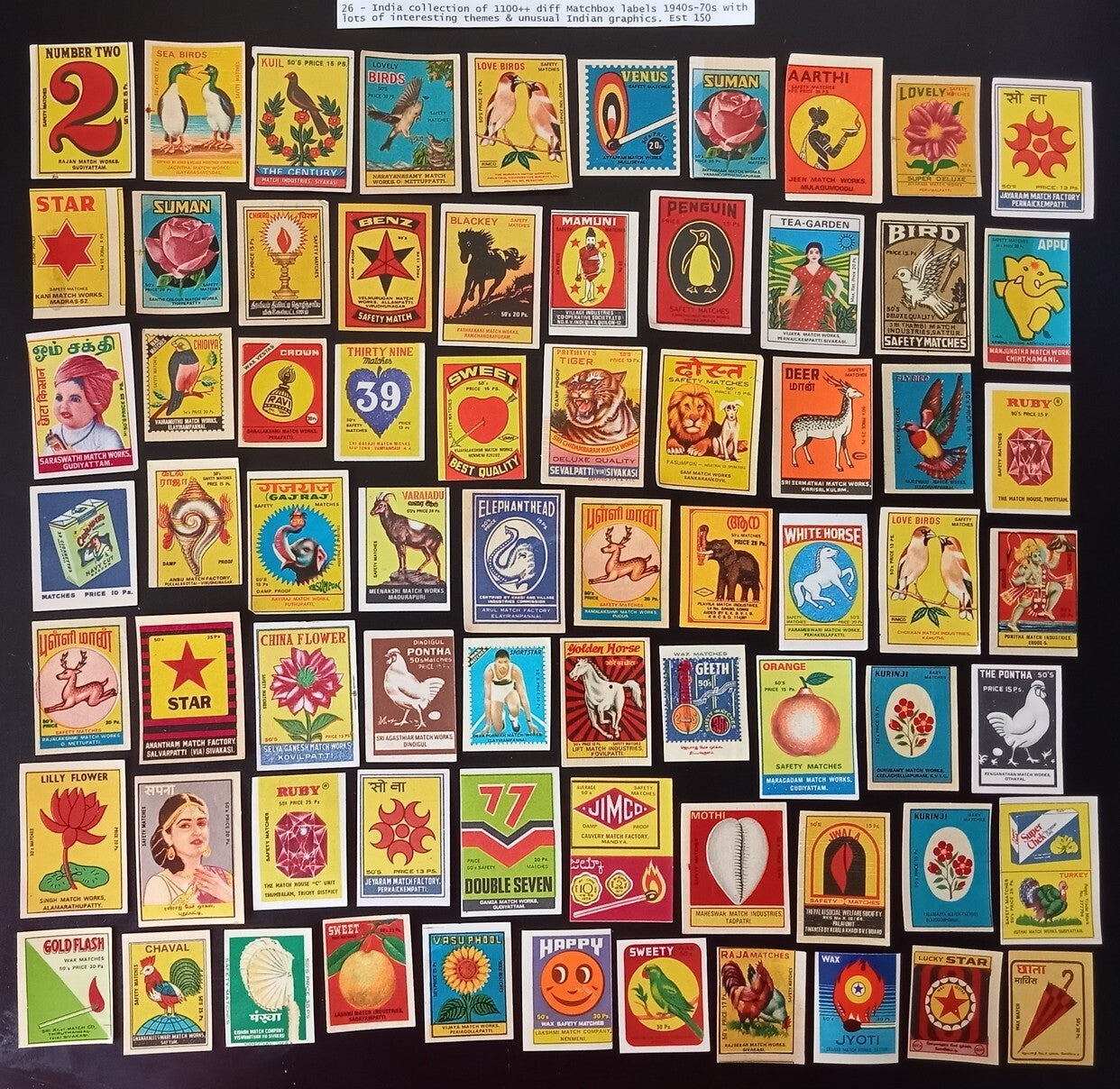 Collection of vintage matchbox labels India unusual graphics 900+ different