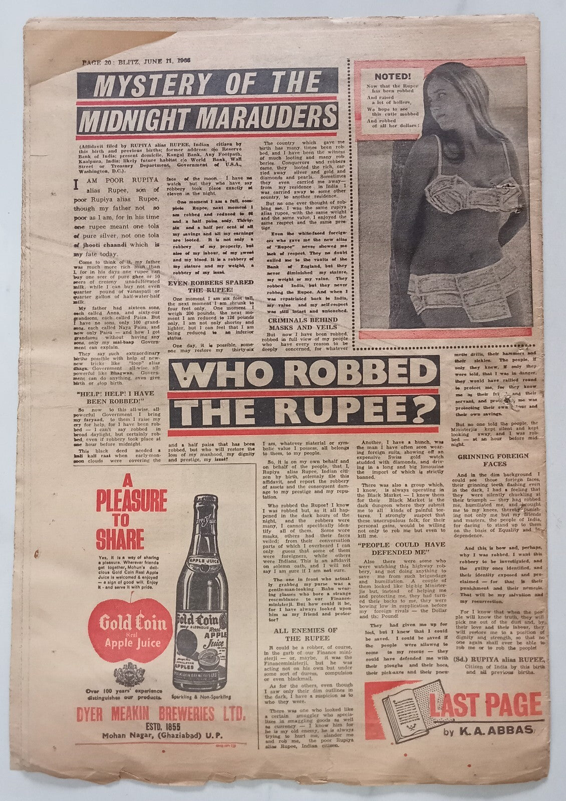 AOP India BLITZ 11 June 1966 RAPE OF THE RUPEE (R )