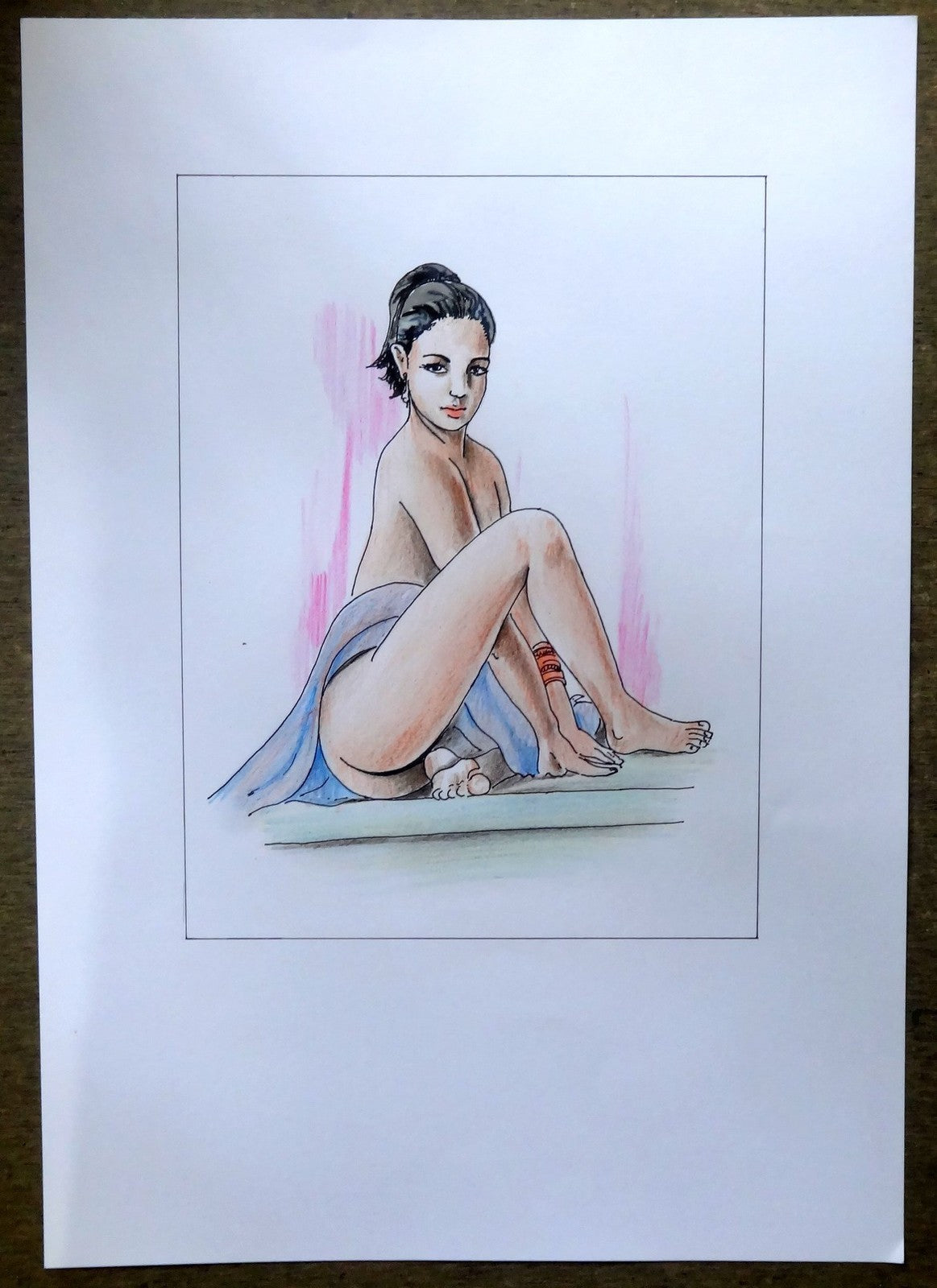 Nude Indian Beauty watercolours, crayons & ink on card 11.5” x 17.5”