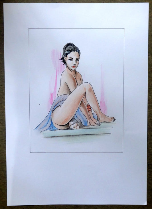 Nude Indian Beauty watercolours, crayons & ink on card 11.5” x 17.5”
