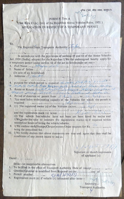 India provisional 50p on KGVI 1R8a block 1 with RUJSTHAN on motor permit
