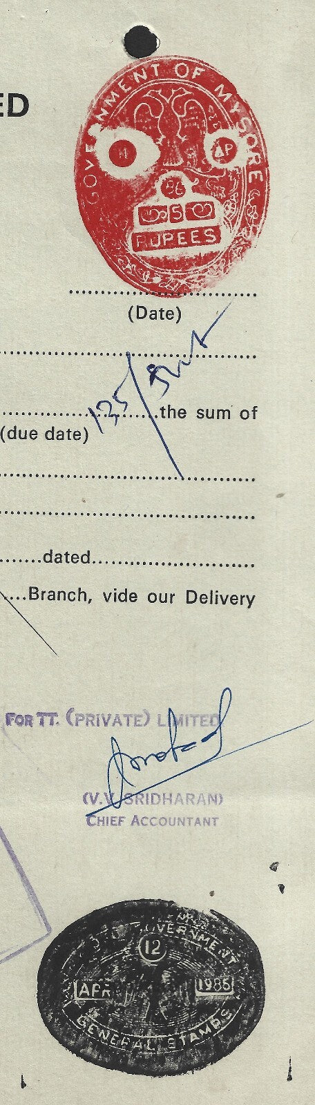 India Government of Mysore HUNDI (Promissory Notes) 0.50R, 1R, 5R & 10R