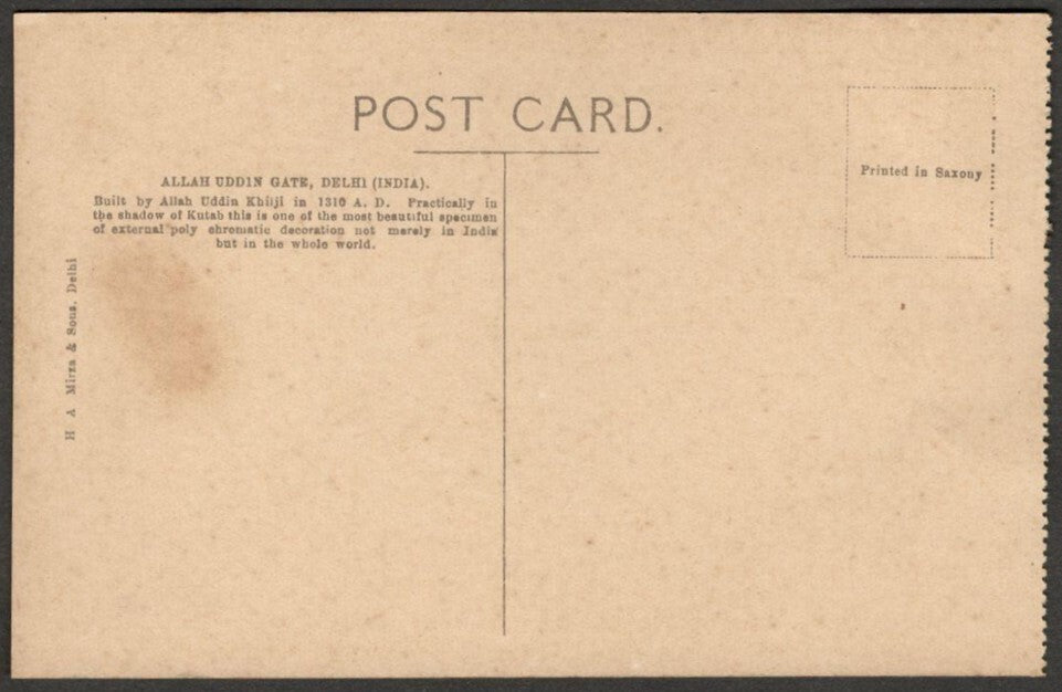 AOP India vintage postcard Allah Uddin Gate, DELHI