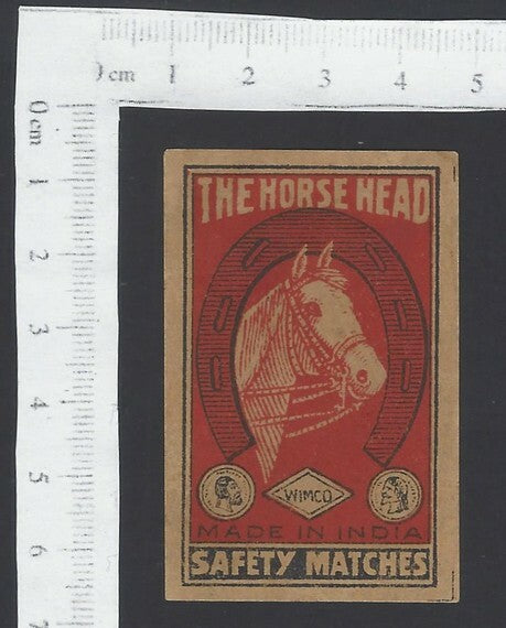 India 1930s-40s vintage matchbox label THE HORSE HEAD