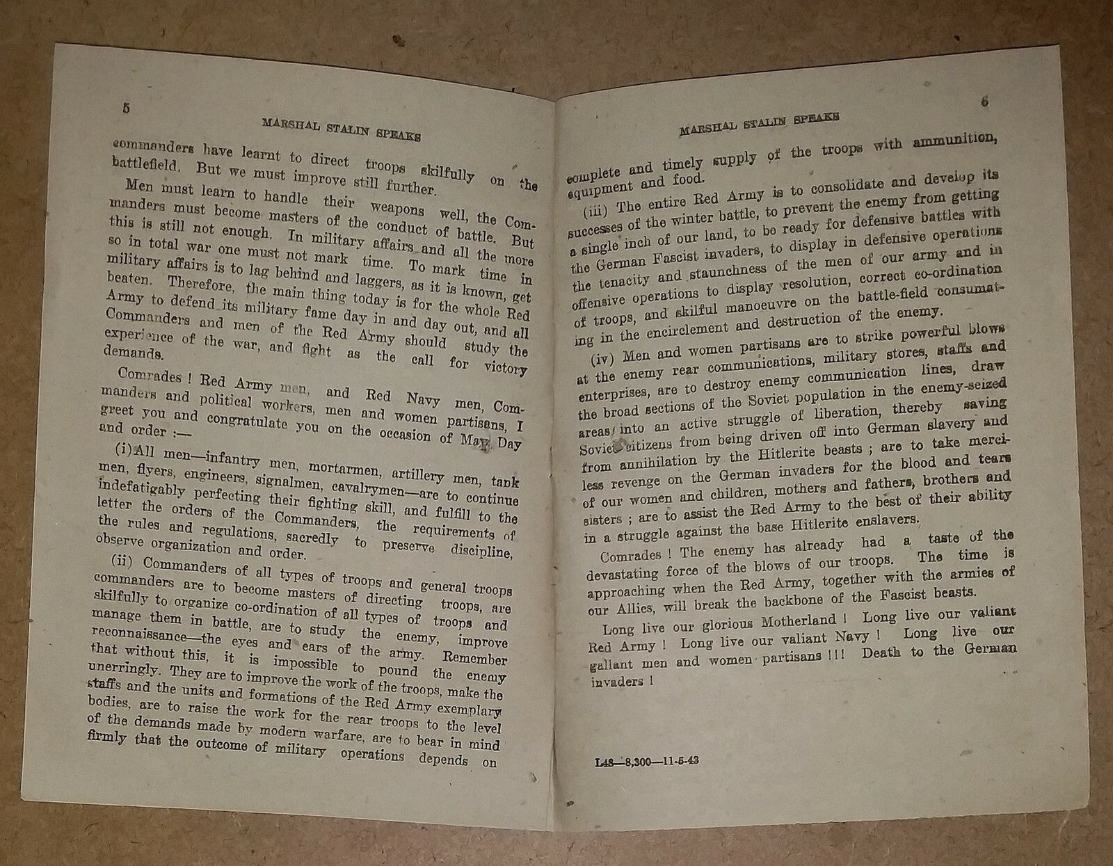 India 1943 WW2 National War Front Propaganda Pamphlet Marshal Stalin Speaks