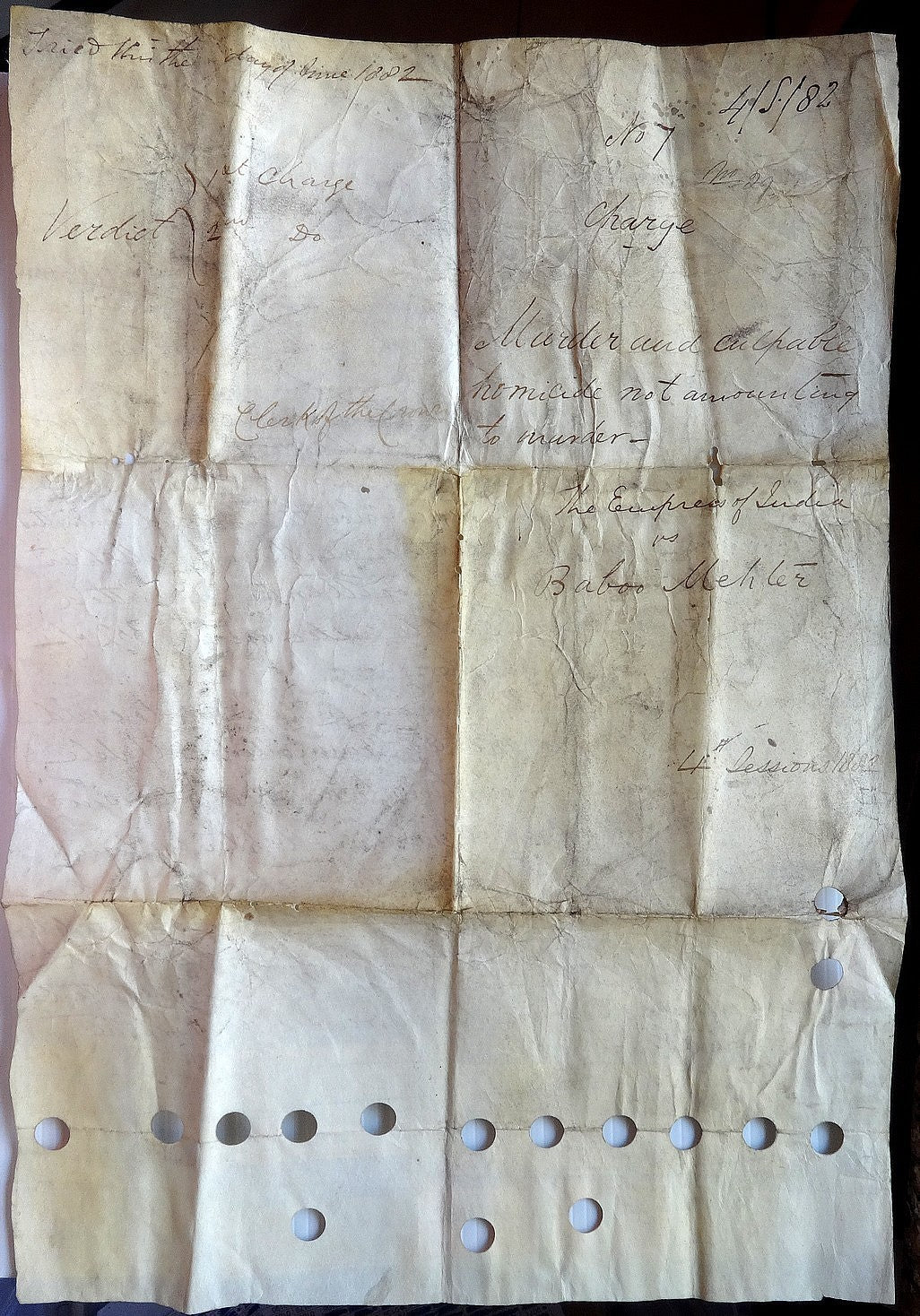 India QV 1860s Court Fee stamps x on vellum parchment document